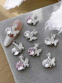10pcs Nail Charms Nails Nail Supplies Shiny Bowknot Diamond-Encrusted Nail Charms, Light Luxury French Sweetie Metal Nail Supplies Music Festival Travel Festival Celebration, Shiny Pink White White Rhinestones Nail Gems, Suitable For Multi-Functional DIY Accessories Nail Decoration - Multicolor - View 1
