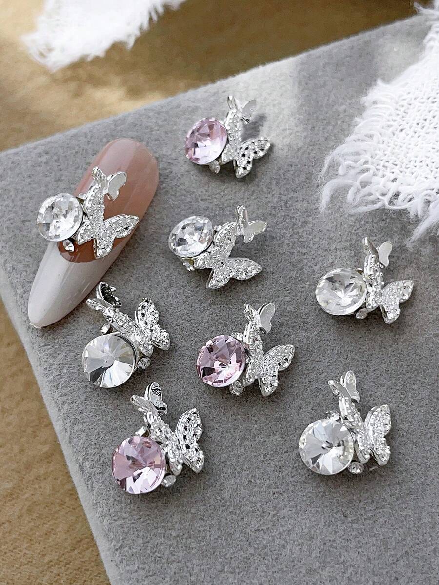 10pcs Nail Charms Nails Nail Supplies Shiny Bowknot Diamond-Encrusted Nail Charms, Light Luxury French Sweetie Metal Nail Supplies Music Festival Travel Festival Celebration, Shiny Pink White White Rhinestones Nail Gems, Suitable For Multi-Functional DIY Accessories Nail Decoration - Multicolor - View 1
