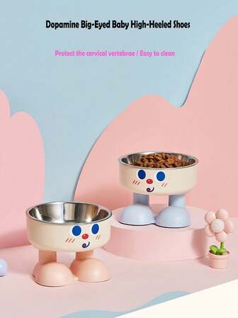 1 قطعة وعاء طعام للحيوانات الأليفة مضاد للتسرب من الفولاذ المقاوم للصدأ بعيون كبيرة وجميلة