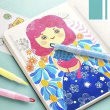 5pcs Double-Headed Dual-Color Highlighter Pens, Suitable For Daily Highlighting, Drawing, Marking, Student Supplies, Planner Pens - Slanted Tip, Non-Bleed, Plastic Material, Applicable For Office, School, Gifts, Back To School, Christmas