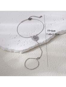 Brazalete de cadena para el dedo de estilo minimalista y moderno, brazalete de joyería para mujer con incrustaciones de circonita cúbica brillante (sin caja)