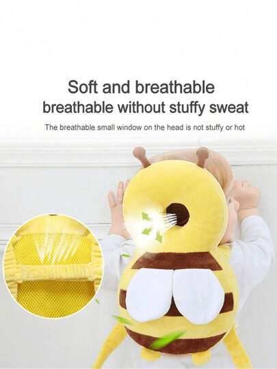1pc Baby Crawling Head Protection Pillow, Soft Breathable Adjustable Anti-Fall Backpack Pad, Polyester Fiber Material, Suitable For 6-36 Months Infants