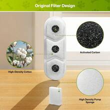 Filtry do fontanny dla kota do dystrybutora wody ze stali nierdzewnej o pojemności 410 uncji/3,2 galona/12 litrów, 6 filtrów zamiennych do fontanny dla kota z 6 gąbkami