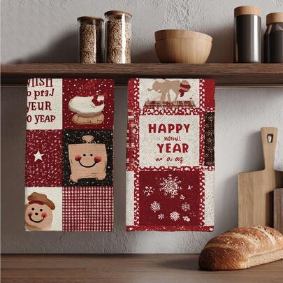2pcs Christmas Red Plaid Cute Snowman Pattern Kitchen Towels, Super Soft Microfiber Kitchen Towels, Dish Cloths, Perfect Gift For New Homeowners And Family Gatherings, Kitchen Dish Towels And Cloths, Christmas Holiday Home Decor