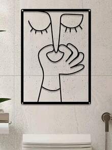 1pc Modern Abstract Metal Wall Decor, Hand & Eye Pattern Bathroom Sign, Bathroom Decoration, Retro Style, Toilet Decor, Humorous Thanksgiving Christmas Gift, Abstract Design, Durable Iron Art, Metal Craft, Halloween - Multicolor - View 2