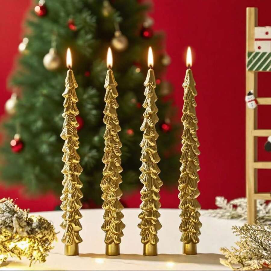Christmas Golden Christmas Tree Long Pole Shaped Candle Festive Atmosphere Decoration Prop Home Decoration - Multi Scents - View 1
