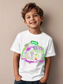 Cool Glowing Monster Truck Vintage Funny Aesthetic Graphic Kid T-Shirt Fashion Kid T Shirts Trending Tees Tops For Kid 3-13Y - 白色 - 查看 3