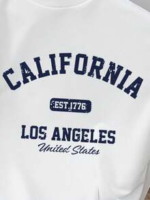 Sudadera holgada para hombres cuello redondo manga larga diseño gráfico letras urbanas en blanco regalos amigos esposo novio vuelta al cole - Blanco - Ver 2