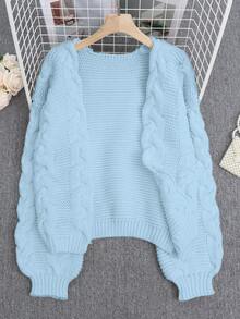 Women's Casual Commuter Ribbed Loose Knit Long Sleeve Regular Fit Cropped Cardigan, Back To School Season - Blue - View 5