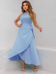 Women's Wrap Skirt With Viscose Lining - Dusty Blue - View 4