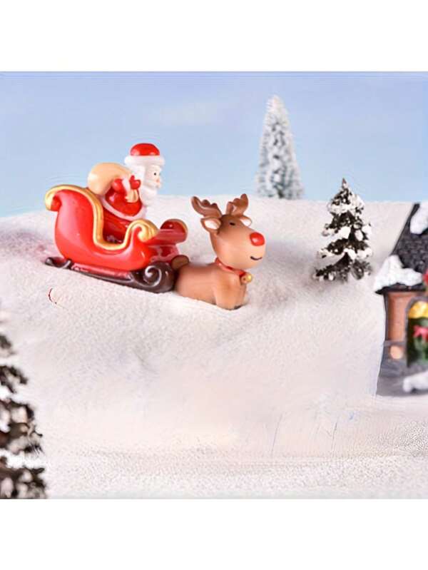 3 Pieceshand-Painted Resin Santa Claus Sleigh And Reindeer Statues (Including Rudolph) - Indoor/Outdoor Christmas Winter Village Decoration, Snowy Houses And Pine Trees, No Electricity Required, Durable Collectible Gift Set, Suitable For Home, Table Or Shelf Display, Festive Santa Claus Sleigh And Reindeer And Sleigh, Handcrafted Resin Collectibles, Perfect For Christmas And New Year Celebrations