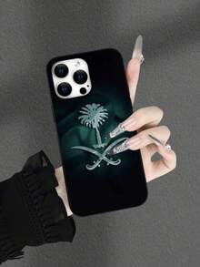 中东单件沙特阿拉伯绿色椰枣树与银色弯刀2D图案经典优雅男士领带，适合作为生日、节日礼物送给朋友、家人、情侣；黑色哑光软壳，兼容 17/16/15/14/13/12/11/Pro/Pro Max/X/XR/XS/XS Max/7/8/Plus - 黑色 - 查看 4