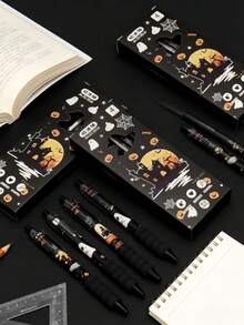 4 Pieces, Halloween Cute Student Style Brush Pen With Highly Attractively Ins Style, Black Ink Pen With ST Head, Halloween Gift