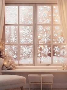 64pcs/192pcs/576pcs Christmas Window Decals - Snowflake Designs In Various Shapes, Xmas Decals Decorations,Christmas Window Clings Snowflakes Window Decals Static Window Stickers For Christmas Decorations Windows Winter & Holiday Designs For Glass Windows