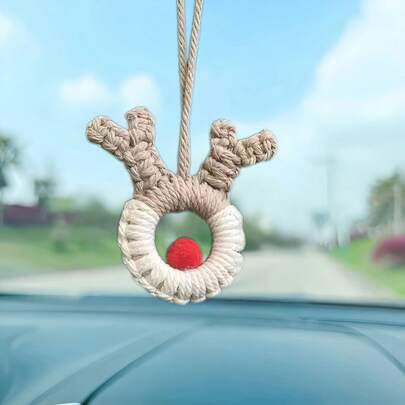 Ornement de voiture de Noël tissé à la main, décoration suspendue de Père Noël en tissu tressé pour le rétroviseur de la voiture, décoration de Noël rustique de style ferme