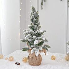 Brad de Crăciun artificial de masă, mini brad de Crăciun, conuri de pin, ramuri de zăpadă înghețate, mic brad de Crăciun flocat pentru birou sau dormitor, brad de Crăciun de masă pentru decor de Crăciun de interior, sărbători