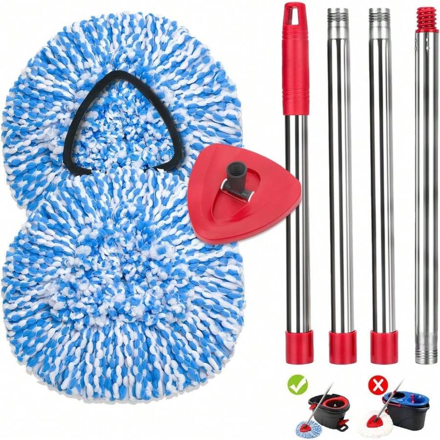2-Pack Triangle Spin Mop Replacement System - Includes Microfiber Heads, Base And Adjustable 30-58 Inch Handle For 1-Tank Mop Buckets - 1 - Xem 1