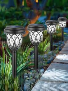 6/12/10/20pcs  Waterproof Solar Garden Lights, Outdoor Lawn Lights/Solar Garden Lights, LED Path Lights With Automatic On/Off From Dusk To Dawn, Garden Pole Lights For Patio And Backyard Landscape Decoration, Suitable For Driveways, Courtyards, Gardens, And Automatic Night Lighting(400mah) - màu đen - Xem 11