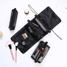 Bolsa de Maquillaje Plegable de Viaje Enrollable, Bolsa de Cosméticos 4 en 1 Desmontable Multifuncional, Bolsa de Aseo de Viaje Enrollable para Mujer con 4 Bolsas Desmontables de Malla, Colgante - Negro - Ver 8