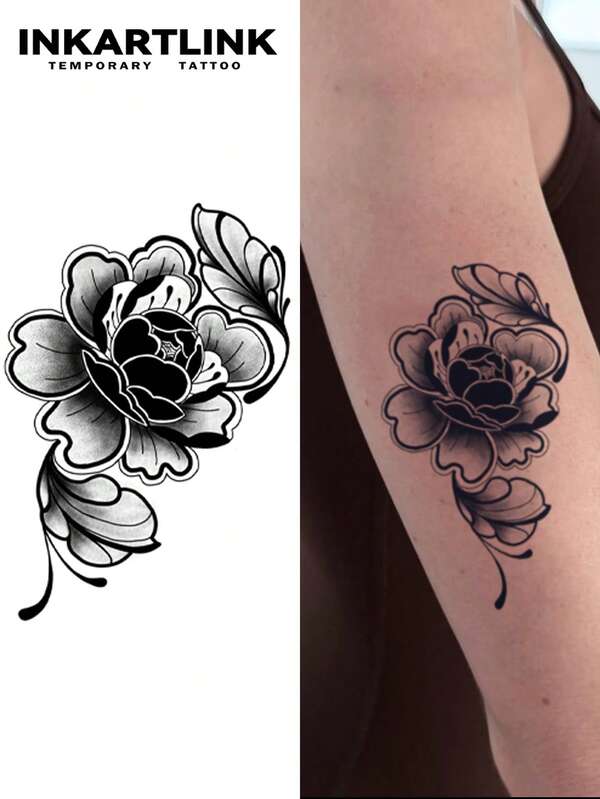INKARTLINK INKARTLINK Retro Peony Flower Tattoo Patch Waterproof And Durable For 14 Days, Dreamy Hand Decoration For Girls' Hearts