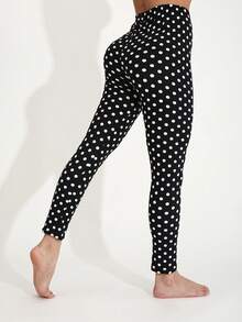 Spring Summer Casual Women Elastic Black Tight Pant With Polka Dot Print Home Lifting Buttocks Leggings Outdoor Vacation Walking Fitness Cropped Pants - Multicolor - View 39