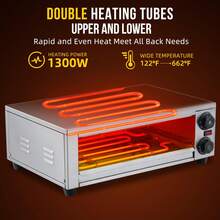 Horno eléctrico de pizza para interior, encimera de 16 pulgadas, horno comercial de pizza con parrilla para parrilla, bandeja para migas, mango y almohadillas para orejas para pies - Plateado - Ver 3