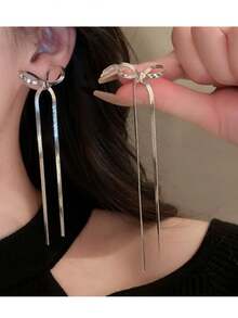 1 对蝴蝶结耳夹设计感丝带结法式简约耳环适合女性佩戴情人节、妈妈、母亲、母亲节、礼物