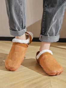 Zapatos suaves y piel cálida para mujer, diseño minimalista, ligeros, de moda, con caja de punta ancha, tipo descalzo para interiores y hogar, mullidos, elegante estilo universitario, pantuflas, adecuados para otoño e invierno