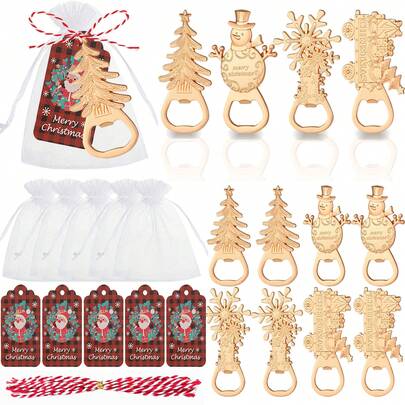10 abrebotellas navideños, con tarjetas de Navidad, cuerdas, bolsas de , 4 estilos de abrebotellas navideños: árbol de Navidad, copo de nieve de Navidad, muñeco de nieve de Navidad, coche de regalo de Navidad, decoración del hogar navideña, recuerdos de fiesta de Navidad, suministros de fiesta de Navidad, accesorios de cocina y bar, decoraciones navideñas, manualidades DIY