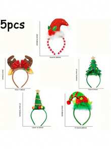 5pcs Classic Christmas Headbands - Holiday Party Accessories With Santa Claus, Reindeer, Christmas Tree Designs - Durable Plastic Structure, Non-Electric, Feather-Free Seasonal Headwear