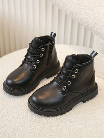 1 par barnstövlar - Moderna enfärgade, halkfria, bekvämt tygfoder, praktisk dragkedja, lämpliga för utomhus- och fritidskläder på vår och höst