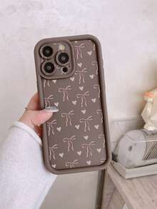1 pieza Funda protectora para teléfono con diseño de corazón y lazo, con absorción de golpes, color marrón oscuro, compatible con iPhone 17/17Pro/17ProMax/17Air/11ProMax/12ProMax/13ProMax/14ProMax/15ProMax/16Plus/16ProMax, Galaxy A55/A15/S24Ultra - Marrón - Ver 4