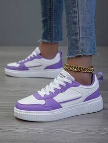 Women's Casual Sneakers, Fashion White Shoes, Street Style Skateboard Shoes, Lightweight - Purple - View 5