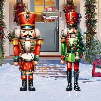 2pcs Outdoor Nutcracker Christmas Decorations Large Christmas Nutcracker Yard Sign With Pile Christmas Soldier Outdoor Logo Decorations Christmas Winter Gardening Decorative For Lawn Porch Patio, Christmas Decorations