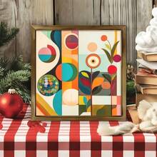 1pc 2D Flat Wooden Wall Decoration 8x8 Inch, Abstract Geometric Pattern, Colorful Dots, Modern Art Style, Gift For Bedroom Living Room Corridor Wall Art, Room Decoration, Framed - Multicolor - View 4