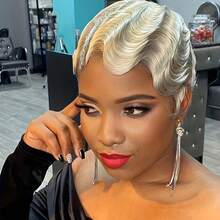 Short Finger Wave Human Hair Wig For Women Ocean Style Pixie Cut Glueless Wigs Natural Hairline Full Machine Made