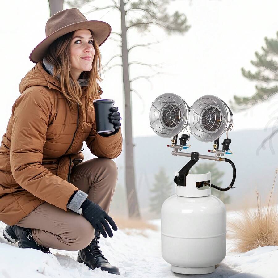 Propane Tank Top Heater, 30000 BTU Rapid Heating 180-Degree Infrared Radiant Tank Top Gas Heater, 3 Heat Settings For Ice Fishing/ Hunting/Outdoor Work, Single Burner Square - Double-head, One-way 180° Circular Tray - View 1