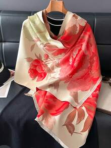1 buc. Eșarfă jacquard elegantă cu model floral și fluturi, șal cald potrivit pentru camere cu aer condiționat, accesoriu de modă pentru toamnă/iarnă - Multicolor - Vizualizare 9