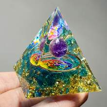 1pc Orgon Pyramid Energy Generator, Natural Amethyst Crystal Sphere With Blue Quartz Orgone Pyramid, Protection Pyramid With Quartz Energy Points Reiki Energy Generator For Decor Healing Meditation - A - View 9