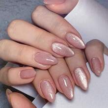 2026hot-Light Pink Cat Eye Press On Nails Girls - Detachable Glossy Glitter Nail Tips, Holographic Kids Nails Birthday Party, Princess Style Manicure Set, Easy Apply Reusable Nails - JP3249[膠水款] - 查看 7