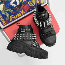 SLnU3 SLNU★3 Fashion Casual Thick Sole Punk Decorated Elevator Boots, Unisex Couple Style, Suitable For Outdoor, Party, Street, Campus, All Seasons - Black Cones - View 3