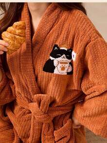 1 pièce Peignoir de bain brodé pour femmes, vêtement d'intérieur doux. Séchage rapide mais chaud, convient pour les fêtes, la maison, l'hôtel, la piscine, le spa, toutes les saisons