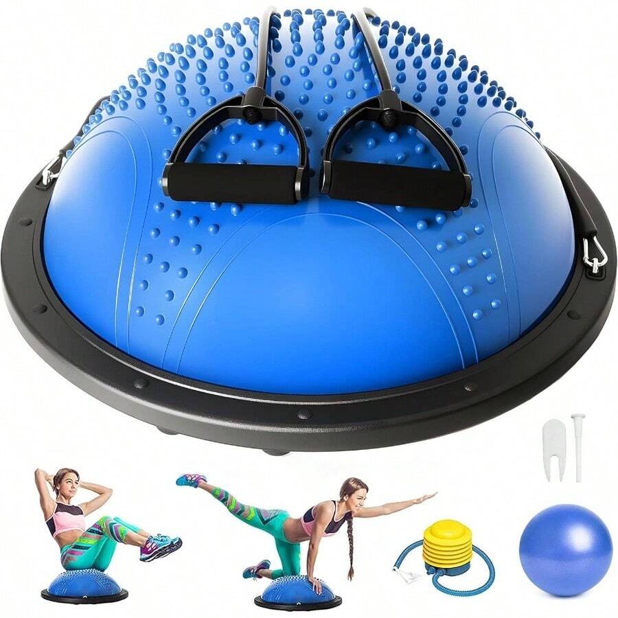 Disco de Equilibrio 46cm, Media Pelota de Equilibrio con Bomba, Pelota de Yoga 25cm y Banda Elstica, Kit 3 - en - 1 para Fitness en Casa, Yoga y Pilates - inicial - Ver 1