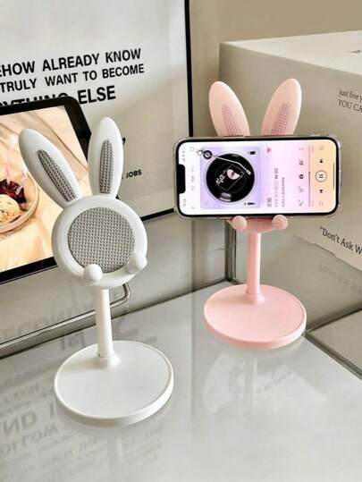 Cute Desktop Phone Holder, Adjustable Rabbit Phone Holder - Perfect Student Desk Companion For Slouchy Days, Desktop Accessories, Phone Holder, Valentine's Day Wedding, Birthday Gift, Mother's Day, Gift For Mom, Retractable Tablet Slouchy Holder Back To School, Plastic Rabbit Shaped Adjustable Slouchy Phone/Tablet Holder, Adjustable Phone Hole