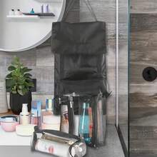 Bolsa de Maquillaje Plegable de Viaje Enrollable, Bolsa de Cosméticos 4 en 1 Desmontable Multifuncional, Bolsa de Aseo de Viaje Enrollable para Mujer con 4 Bolsas Desmontables de Malla, Colgante - Negro - Ver 7