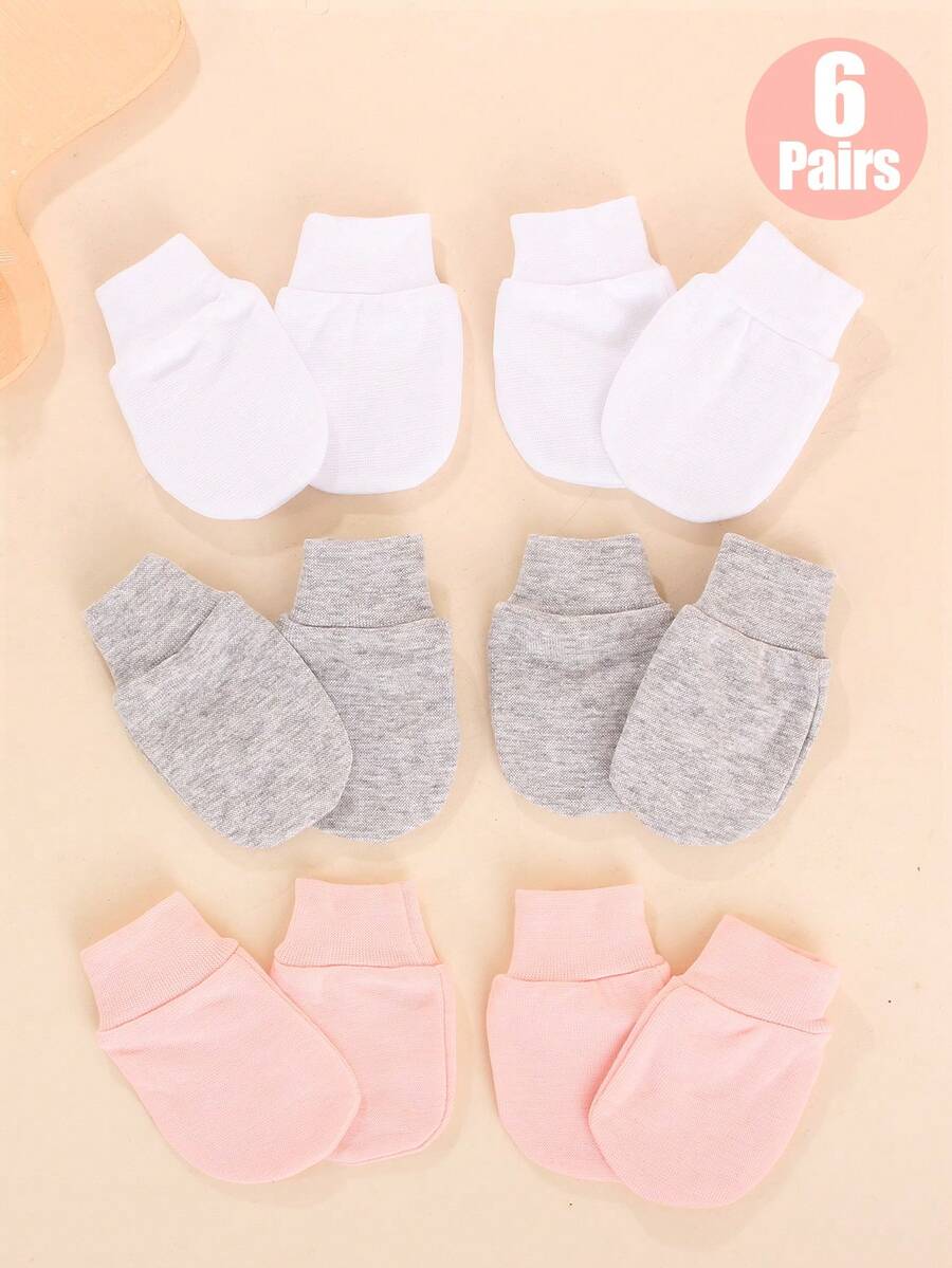 6 Pairs Newborn Baby Assorted Color Anti-Scratch Gloves Set, Suitable For Everyday Use - Multicolor - View 1