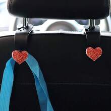 2 件闪亮水钻心形汽车挂钩，用于挂钱包和包包，多功能头枕挂钩，用于整理车内物品，时尚收纳，用于存放背包、雨伞和购物袋，炫目的粉色、红色、银色和蓝色汽车装饰配件，出行便利与时尚的必备单品 - 彩色 - 查看 6