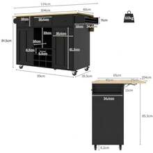 Dining Cart, Kitchen Cart, Removable Dining Cart With Worktop, Towel Rail And Spice Rack, Adjustable Dividers, Buffet Cabinet, Kitchen Cabinets, Tabletop With Wood Grain, Black - 1 - View 2