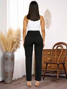 Jeans Rectos para Mujer de Excelente Calidad, Mezclilla Gruesa, Cintura Alta, Amolda Figura, Efecto Aumento de Pierna, Basico, Elegante, Casual. - Negro - Ver 5