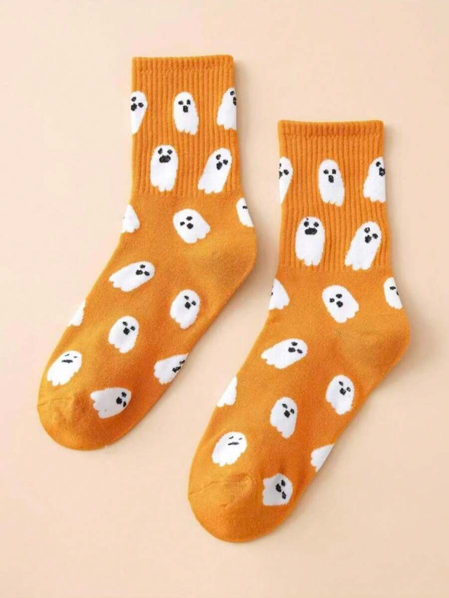 1/3/5 Pares de Meias Coloridas de Halloween para Homens/Mulheres, Meias Divertidas com Design de Fantasma de Desenho Animado, Meias Loucas e Felizes